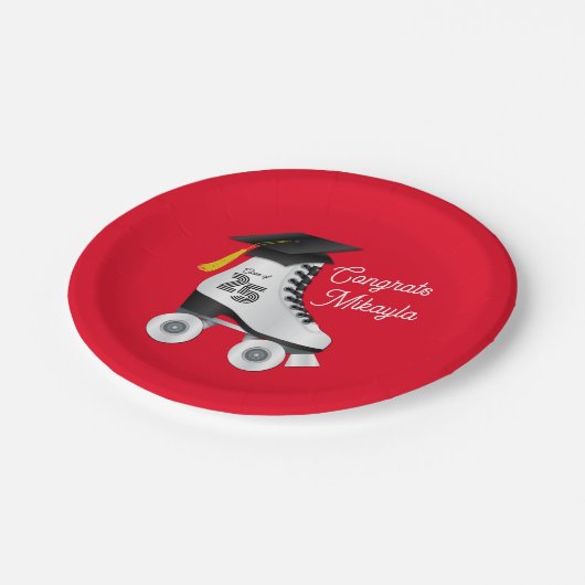 ローラスケート卒業パーティースケートで滑るリンクレッド ペーパープレート (アングル)