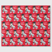 ローラスケート卒業パーティースケートで滑るリンクレッド ラッピングペーパー (フラット)