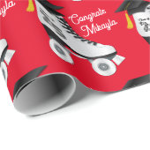 ローラスケート卒業パーティースケートで滑るリンクレッド ラッピングペーパー (ロールコーナー)