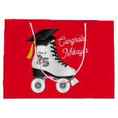 ローラスケート卒業パーティースケートで滑るリンクレッド ラージペーパーバッグ (裏面)