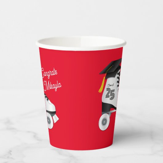 ローラスケート卒業パーティースケートで滑るリンクレッド 紙コップ (左)