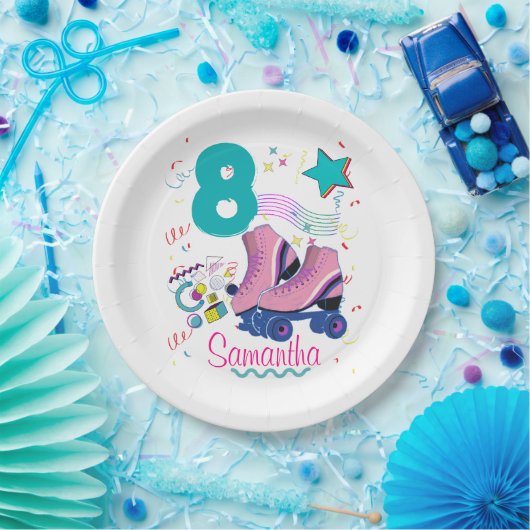 ローラスケート誕生日ガールレトロスケートで滑る ペーパープレート (パーティー)