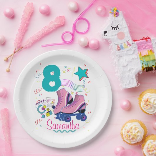ローラスケート誕生日ガールレトロスケートで滑る ペーパープレート (パーティー)