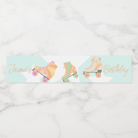 ローラスケート誕生日パステルスターズ ペットボトルラベル (シングルラベル)