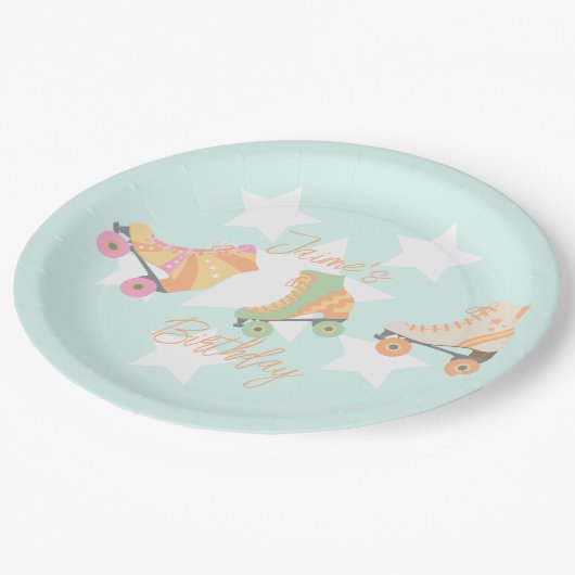 ローラスケート誕生日パステルスターズ ペーパープレート (アングル)
