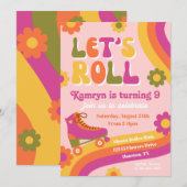 ローラスケート誕生日招待状 |レトロスケート 招待状 (正面/裏面)