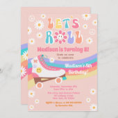 ローラスケートGroovyレトロ誕生日招待状 招待状 (正面/裏面)