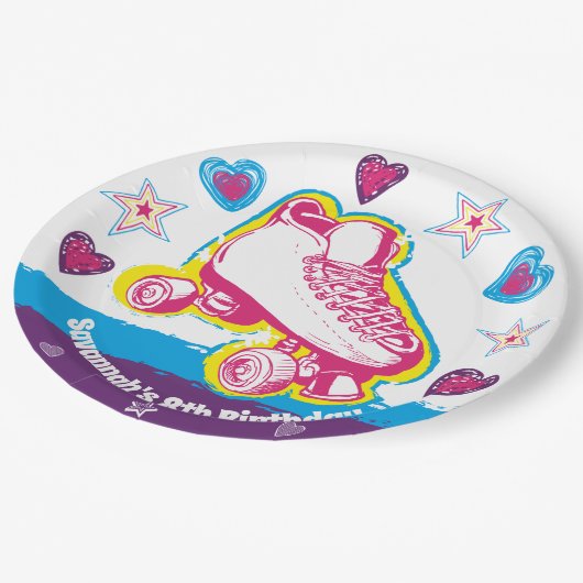 ローラパーソナライズされたスケートで滑る誕生日パーティープレート ペーパープレート (アングル)