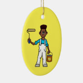 ローラブラシ付き黒男性画家オーナメント セラミックオーナメント (右)