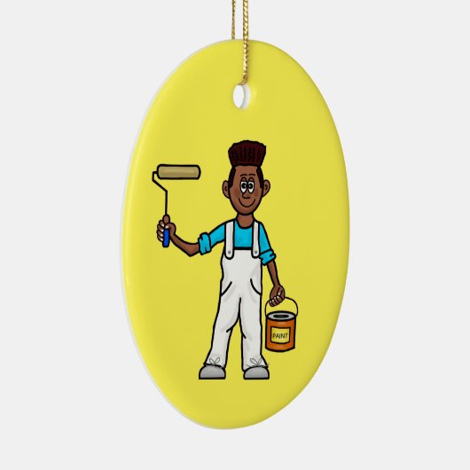 ローラブラシ付き黒男性画家オーナメント セラミックオーナメント (右)