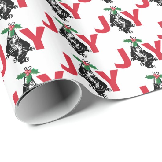 ローラーのダービーの女の子、ヒイラギとのクリスマスのスケートで滑る ラッピングペーパー (ロールコーナー)