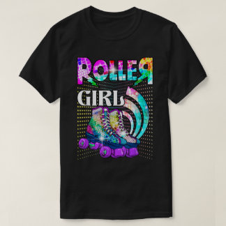 ローラーガールスケータースケートで滑るレトロ70s 80sディスコ tシャツ