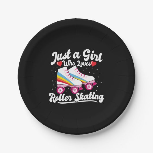 ローラーガール – ローラーを愛する女の子スケートで滑る ペーパープレート (正面)