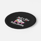 ローラーガール – ローラーを愛する女の子スケートで滑る ペーパープレート (アングル)