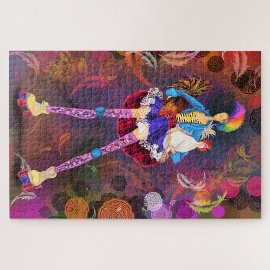 ローラースケーターパンクファームガールアンドロース絵画ズ ジグソーパズル (横)