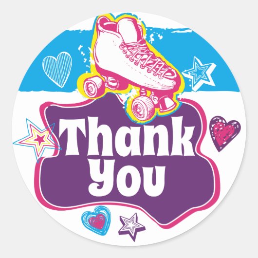 ローラースケートありがとうスケートで滑るローラーリンクパーティー ラウンドシール (正面)