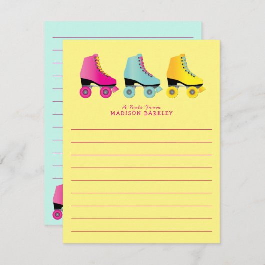 ローラースケートかわいい子の平らな文房具カード サンキューカード (正面/裏面)