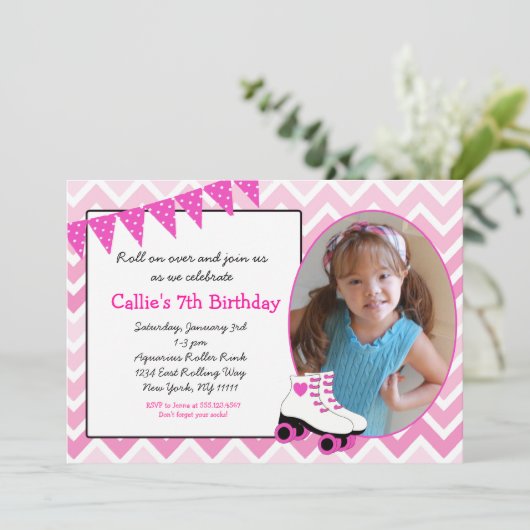ローラースケートで滑るのスケートの誕生日の招待状-パーティー 招待状 (スタンド正面)