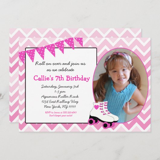 ローラースケートで滑るのスケートの誕生日の招待状-パーティー 招待状 (正面/裏面)