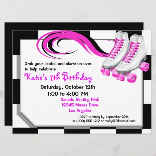 ローラースケートで滑るのパーティーのカスタムの招待状 招待状 (正面/裏面)