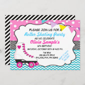 ローラースケートで滑るのパーティーのシェブロンの誕生日の招待状 招待状 (正面/裏面)