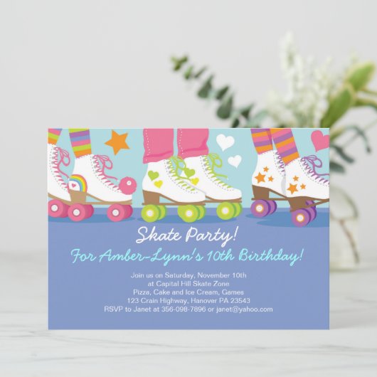 ローラースケートで滑るのパーティーの誕生日の招待状 招待状 (スタンド正面)
