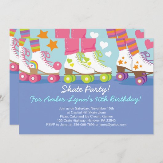ローラースケートで滑るのパーティーの誕生日の招待状 招待状 (正面/裏面)