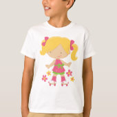 ローラースケートで滑るの女の子のかわいいスケート選手はTシャツをからかいます Tシャツ (正面)