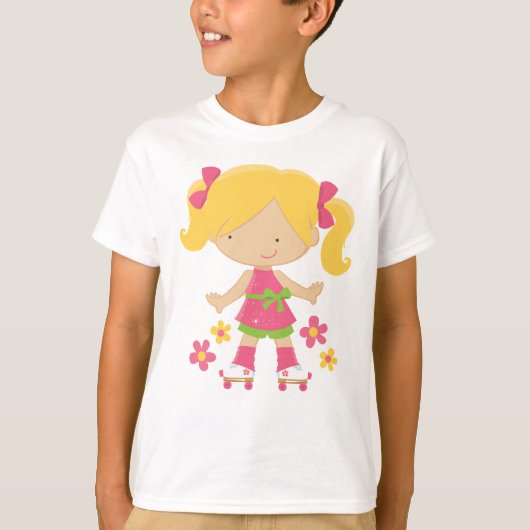 ローラースケートで滑るの女の子のかわいいスケート選手はTシャツをからかいます Tシャツ (正面)