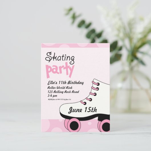 ローラースケートで滑るの女の子の誕生会の招待 招待状 (スタンド正面)