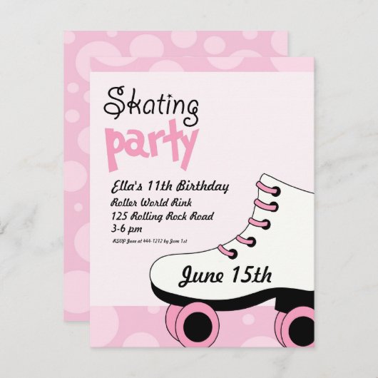 ローラースケートで滑るの女の子の誕生会の招待 招待状 (正面/裏面)