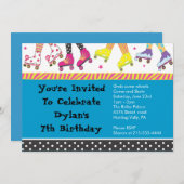 ローラースケートで滑るの招待状のハッピーバースデーのパーティー 招待状 (正面/裏面)