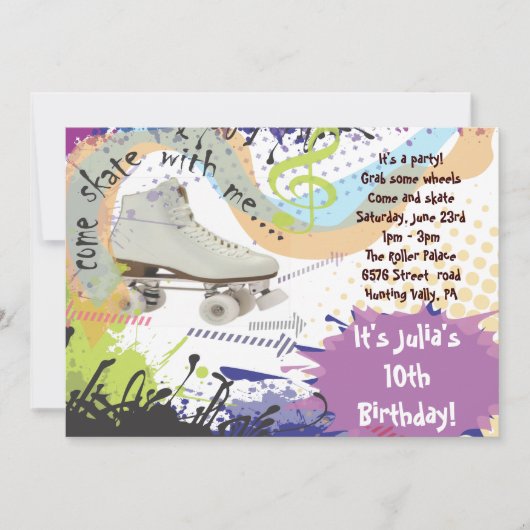 ローラースケートで滑るの招待状のハッピーバースデーのパーティー 招待状 (正面)
