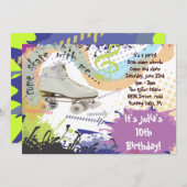 ローラースケートで滑るの招待状のハッピーバースデーのパーティー 招待状 (正面/裏面)