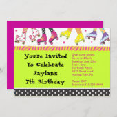 ローラースケートで滑るの招待状のハッピーバースデーのパーティー 招待状 (正面/裏面)