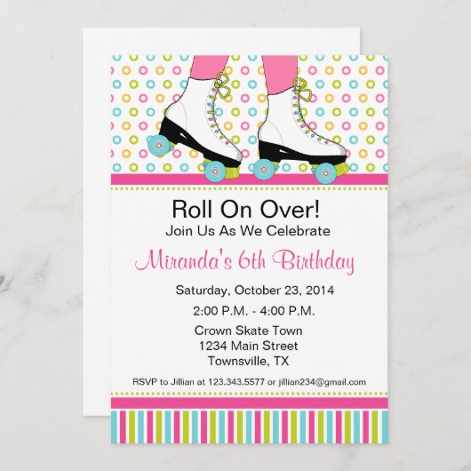 ローラースケートで滑るの誕生日のパーティの招待状 招待状 (正面/裏面)