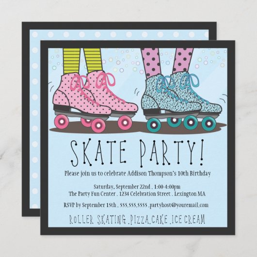 ローラースケートで滑るの誕生日のパーティの招待状 招待状 (正面/裏面)