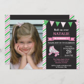 ローラースケートで滑るの誕生日の招待状の誕生会 招待状 (正面/裏面)