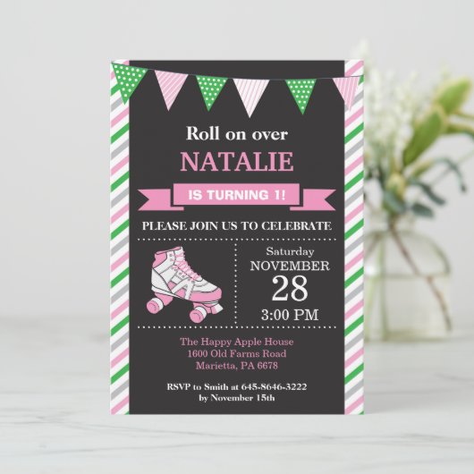 ローラースケートで滑るの誕生日の招待状の誕生会 招待状 (スタンド正面)