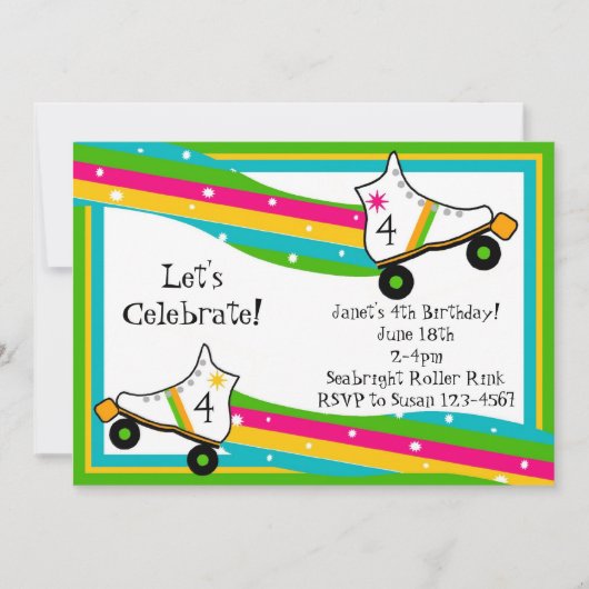 ローラースケートで滑るの誕生日の招待状 招待状 (正面)