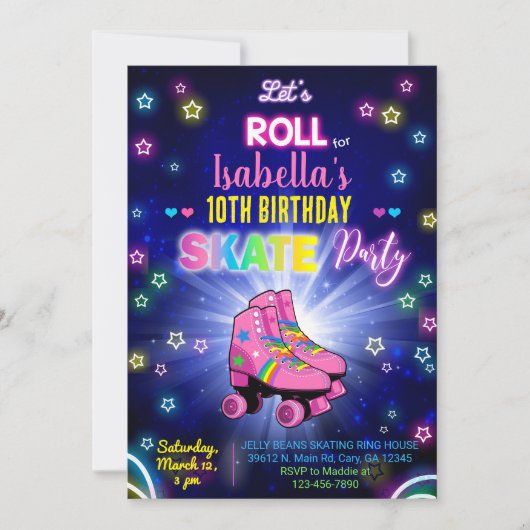 ローラースケートで滑るは女の子の誕生日の招待状をスケートする。 招待状 (正面)