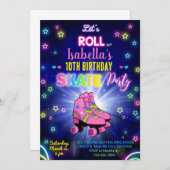 ローラースケートで滑るは女の子の誕生日の招待状をスケートする。 招待状 (正面/裏面)