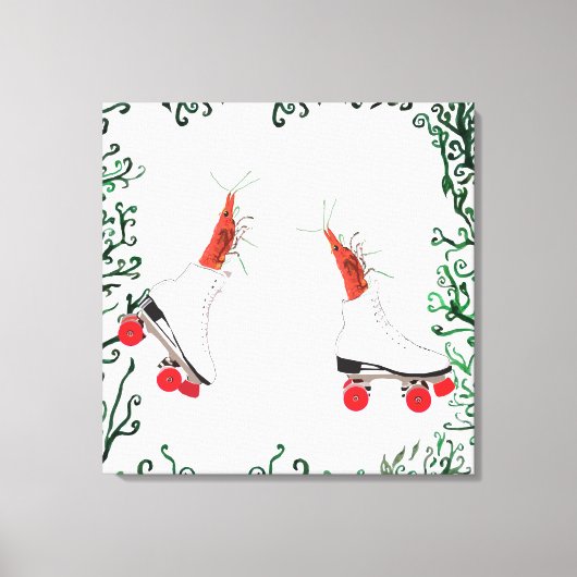 ローラースケートで滑るエビのウォールアート キャンバスプリント (正面)