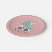 ローラースケートで滑るガールズバースデーパーティーピンク ペーパープレート (アングル)