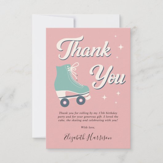 ローラースケートで滑るガールズバースデーパーティー サンキューカード (正面)