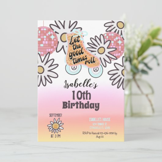 ローラースケートで滑るガールズバースデーパーティー 招待状 (スタンド正面)