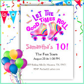 ローラースケートで滑るガールズピンク誕生日招待状 招待状