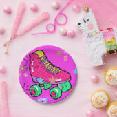 ローラースケートで滑るガールズレインボーネオンバースデーパーティー ペーパープレート (パーティー)