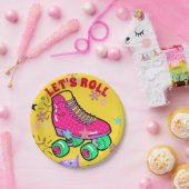 ローラースケートで滑るガールズレインボーネオンバースデーパーティー ペーパープレート (パーティー)