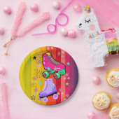 ローラースケートで滑るガールズレインボーネオンバースデーパーティー ペーパープレート (パーティー)